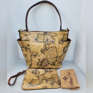 Patricia Nash European Map Leather Shoulder Bag Wristlet Set Handbag